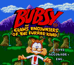Bubsy in Claws Encounters of the Furred Kind (USA) Title Screen